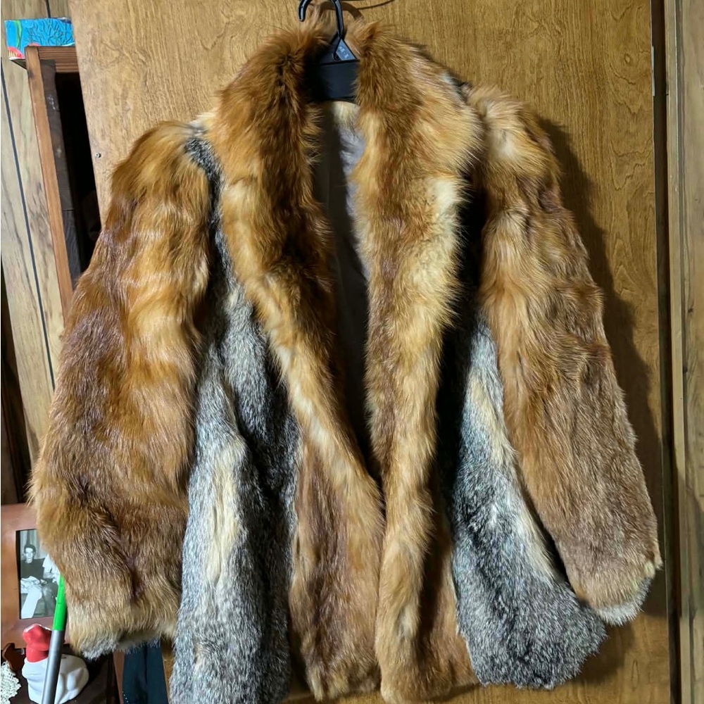 Luxurious Multicolor Silver and Red Fox Fur Coat